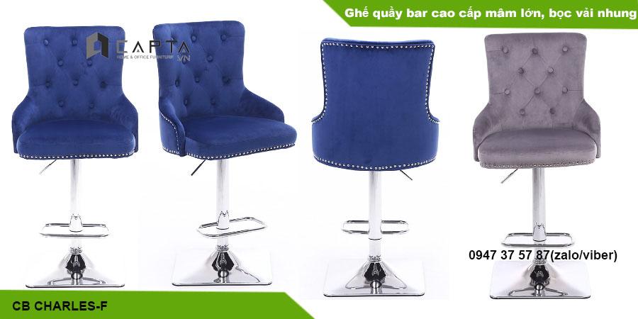 Ghế quầy bar bọc vải nhung đẹp điều chỉnh độ cao nhập khẩu giá rẻ tại TpHCM