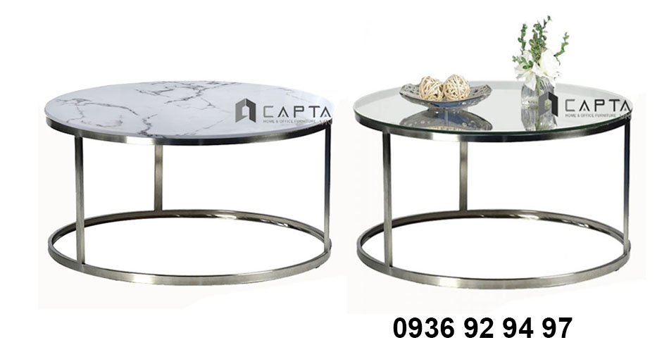 Mua bàn sofa mặt đá đẹp giá rẻ ở đâu - Bàn trà sofa tròn mặt đá chân inox cao cấp TS0925-08E