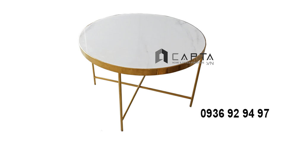 Mua bàn sofa mặt đá đẹp giá rẻ ở đâu - Bàn sofa mặt đá vân mây tròn TS0934-A08E