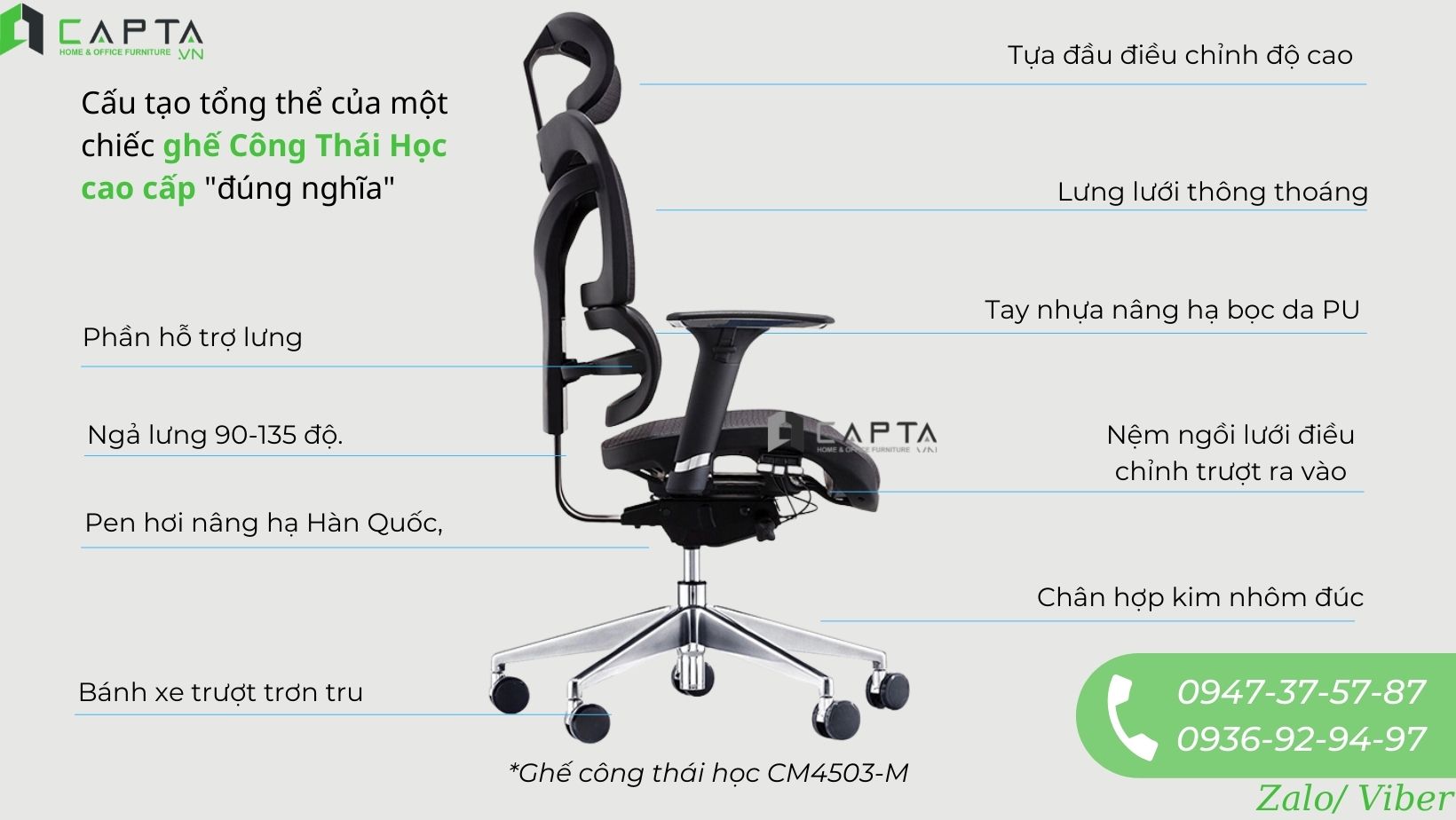 Cấu tạo tổng thể của ghế văn phòng ergonomic CM4503-M 