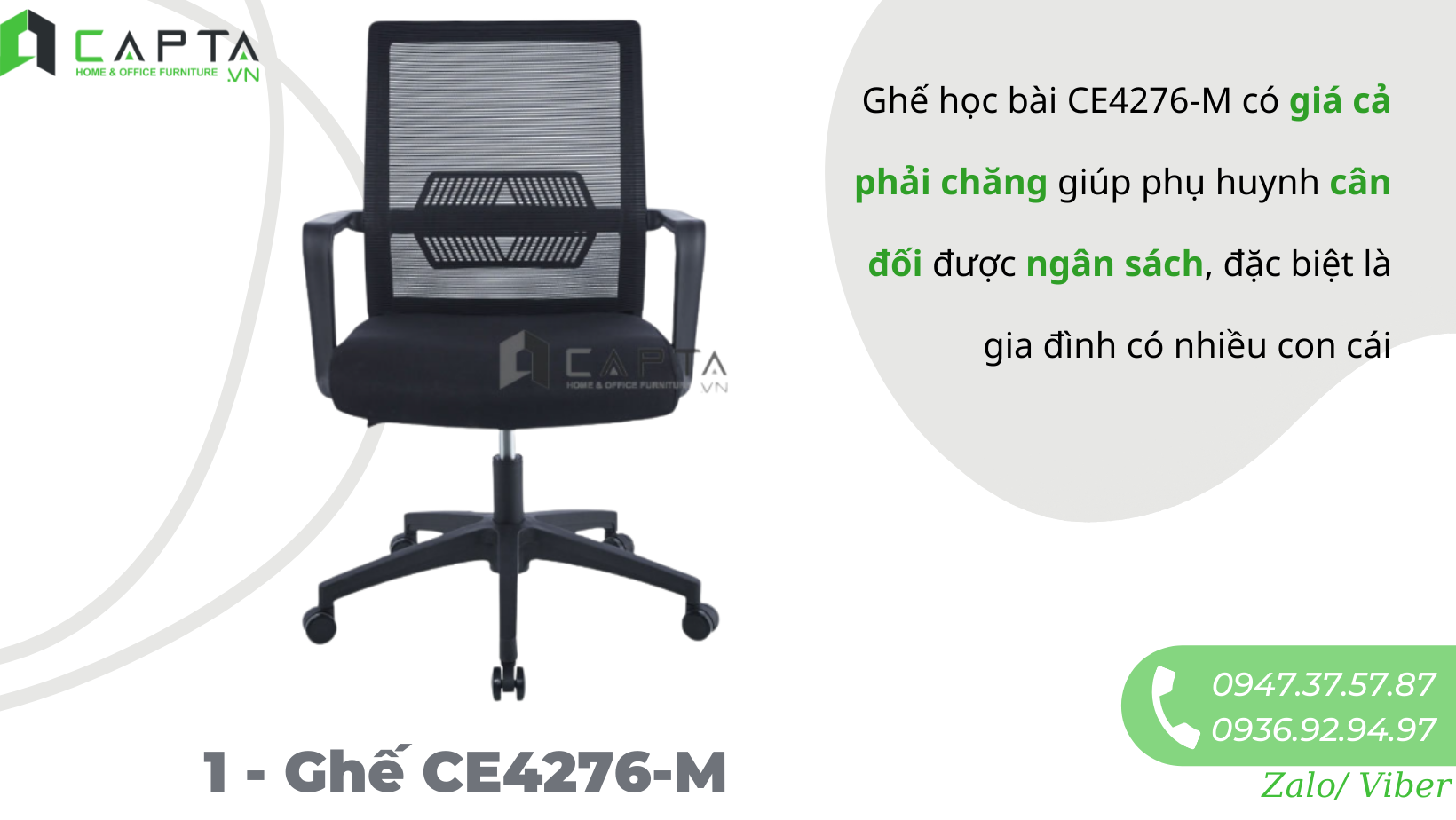 Ghế học bài học sinh trung học lưng lưới nhập khẩu CE4276-M