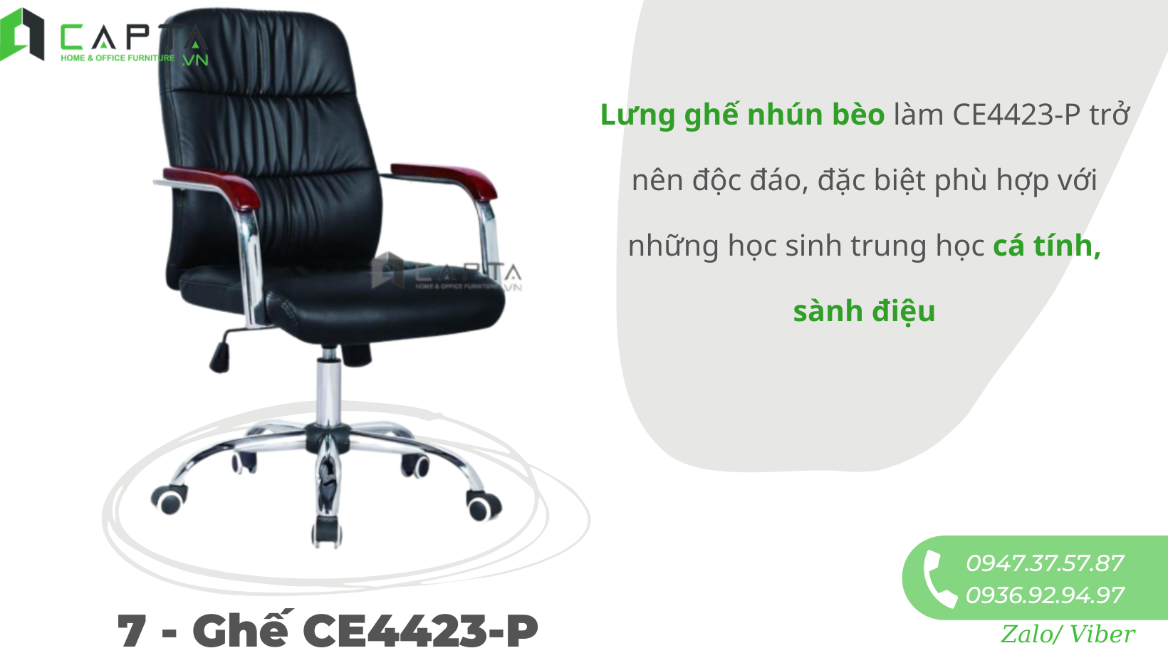 Ghế học bài học sinh trung học lưng trung tay ốp gỗ CE4423-P