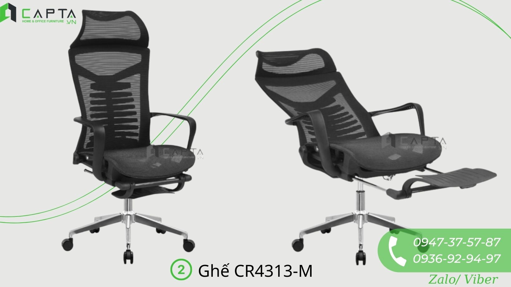Ghế công thái học ergonomic có gác chân cao cấp CR4308-M