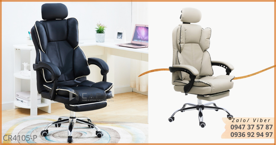 Ghế văn phòng có gác chân lưng cao có tựa đầu nhập khẩu CR4105-P