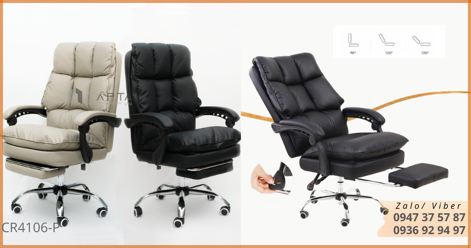 Ghế xoay nệm dày có gác chân ngủ trưa CR4106-P