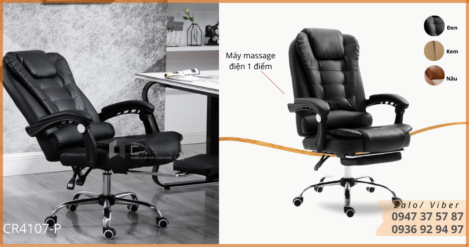 Ghế văn phòng lưng cao nệm dày có gác chân CR4107-P