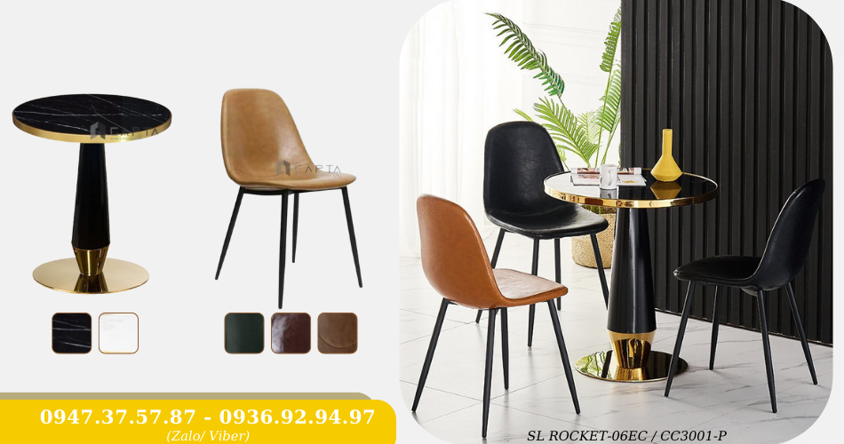 Bộ bàn tiếp khách mặt đá tròn 3 ghế bọc simili