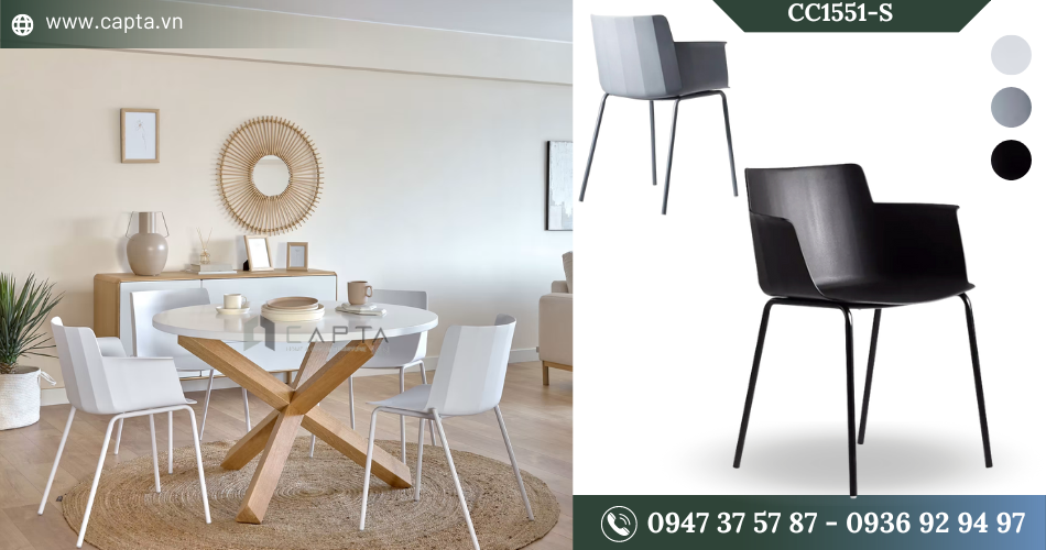 Ghế thư viện có tay tựa chân sắt hiện đại CC1551-S