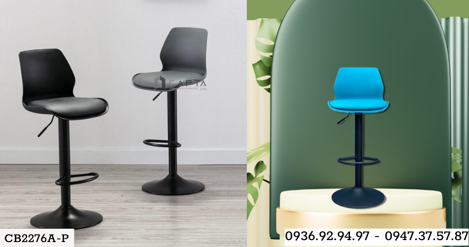 Ghế đảo bếp thân nhựa có nệm ngồi chân đen CB2276A-P