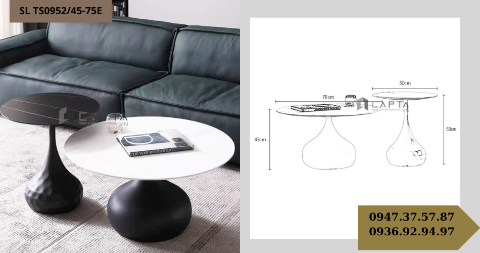 Bộ bàn sofa đôi mặt đá tròn cao cấp SL TS0952/45-75E