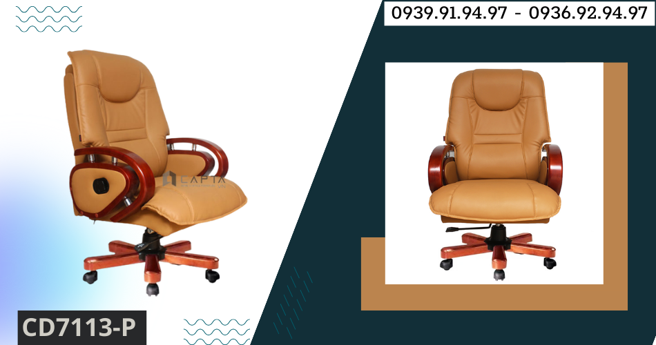 Ghế Giám đốc bọc nệm PVC ốp gỗ sang trọng CD7113-P 