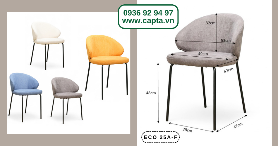 Ghế bàn ăn nệm vải chân sắt sơn tĩnh điện ECO 25A-F