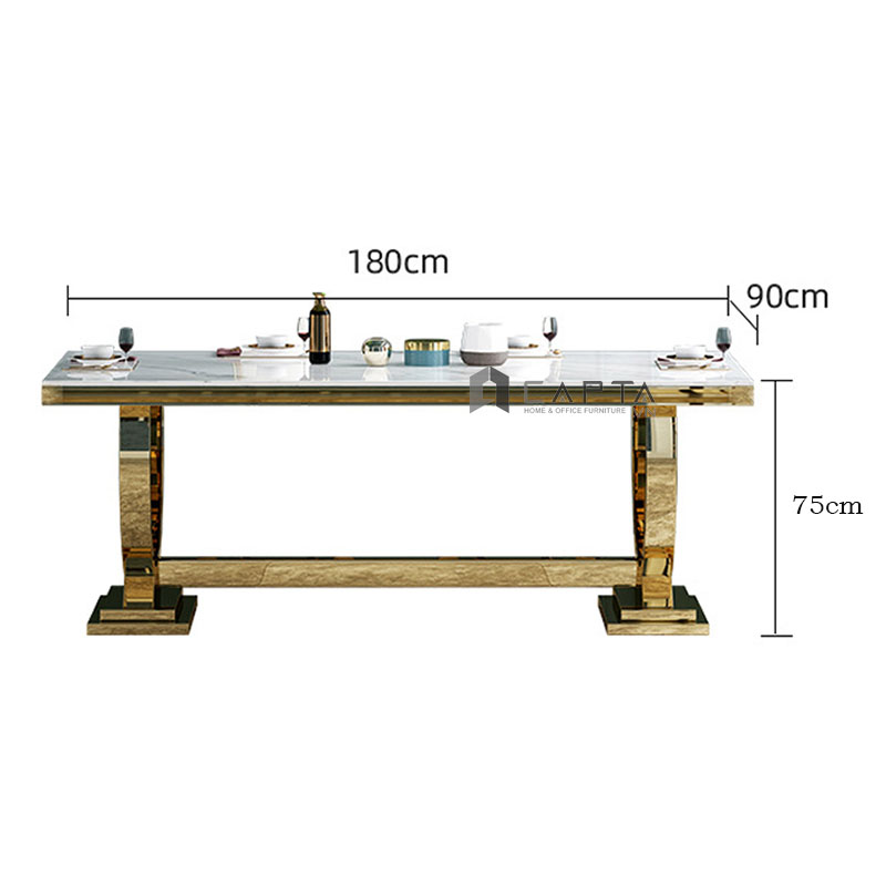 Bàn ăn mặt đá tân cổ điển 1m6 chân inox mạ vàng