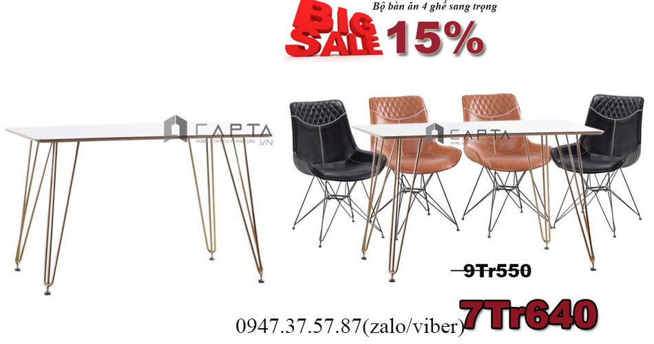 Giảm 15% bộ bàn phòng ăn 4 ghế có nệm tại HCM