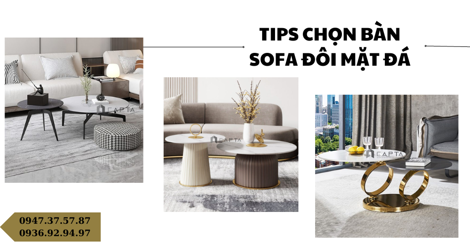 Bàn sofa đôi mặt đá tròn cao cấp cho phòng khách HCM 1