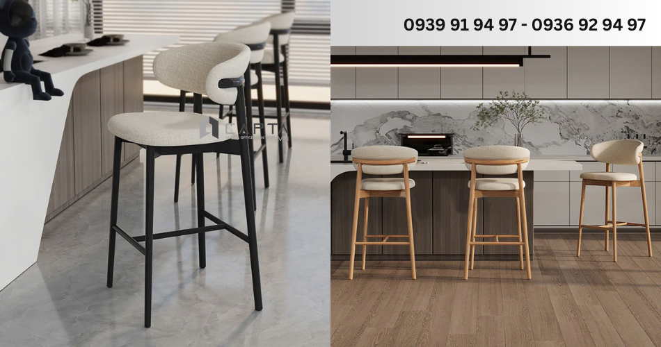 Ghế quầy bar ghế đảo bếp có lưng tựa hiện đại chân gỗ ash cao cấp CB LEO