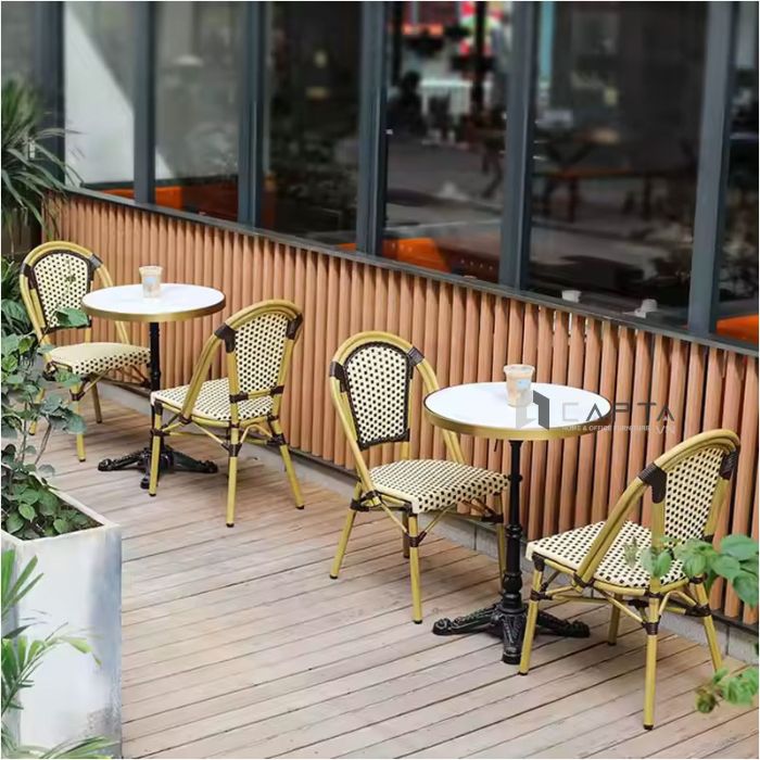 Bàn cafe mặt đá viền inox vàng TE07002-06EC