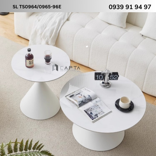 Combo bàn trà đẹp hiện đại cho phòng khách chân nón sắt sơn SL TS0964/0965-96E