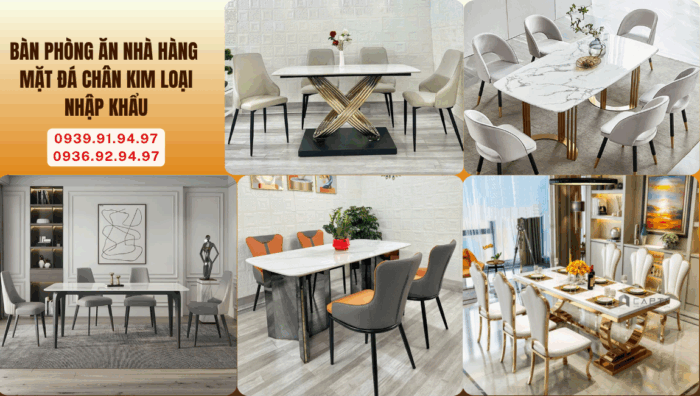 Bàn phòng ăn nhà hàng mặt đá chân kim loại nhập khẩu