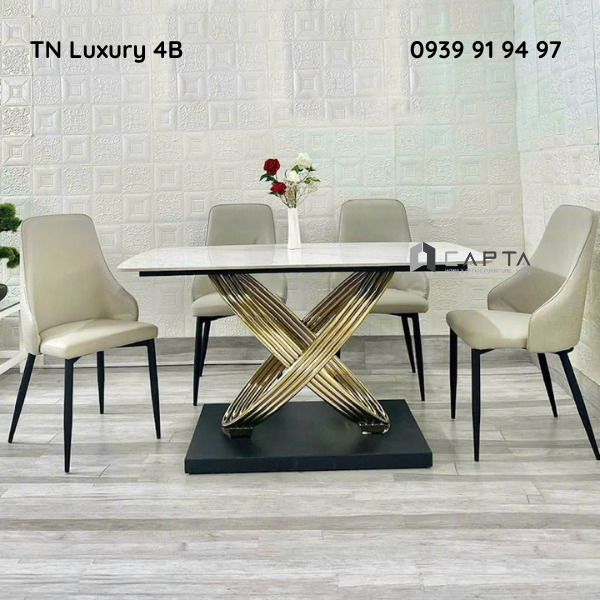 Bàn phòng ăn nhà hàng mặt đá chân kim loại nhập khẩu TN Luxury 4B