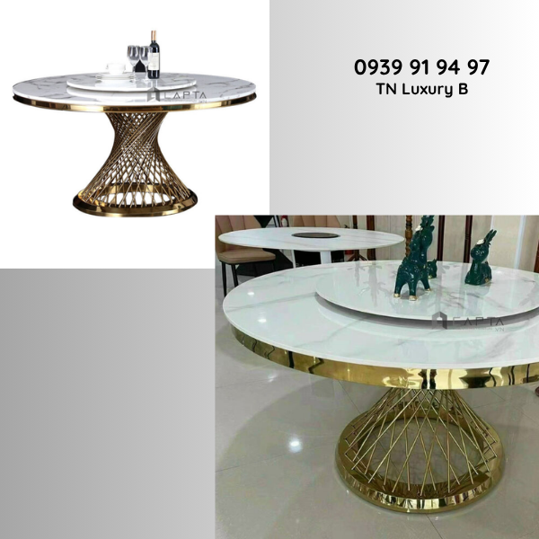 Bàn phòng ăn nhà hàng mặt đá chân kim loại nhập khẩu TN Luxury B Nội thất Capta