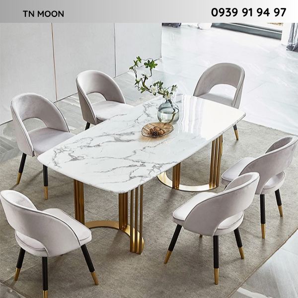 Bàn phòng ăn nhà hàng mặt đá chân kim loại nhập khẩu TN MOON-16E