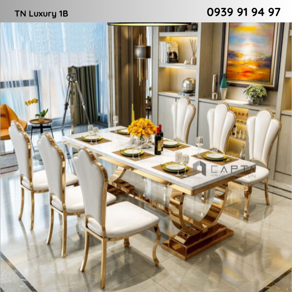 Bàn phòng ăn nhà hàng mặt đá chân kim loại nhập khẩu TN Luxury 1B Nội thất Capta