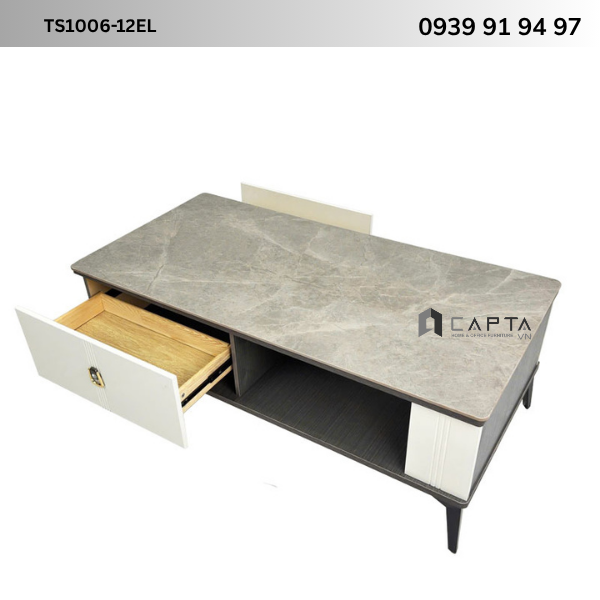 Mẫu bàn trà đẹp hiện đại cho phòng khách chữ nhật mặt đá có tủ TS1006-12EL