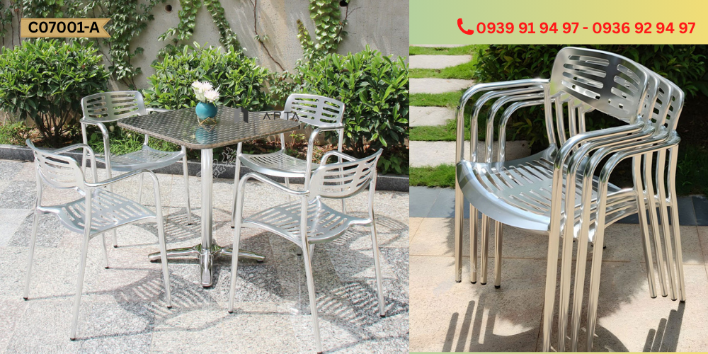 Mẫu ghế nhà hàng cafe sân vườn ngoài trời có tay hợp kim nhôm CC07001-A