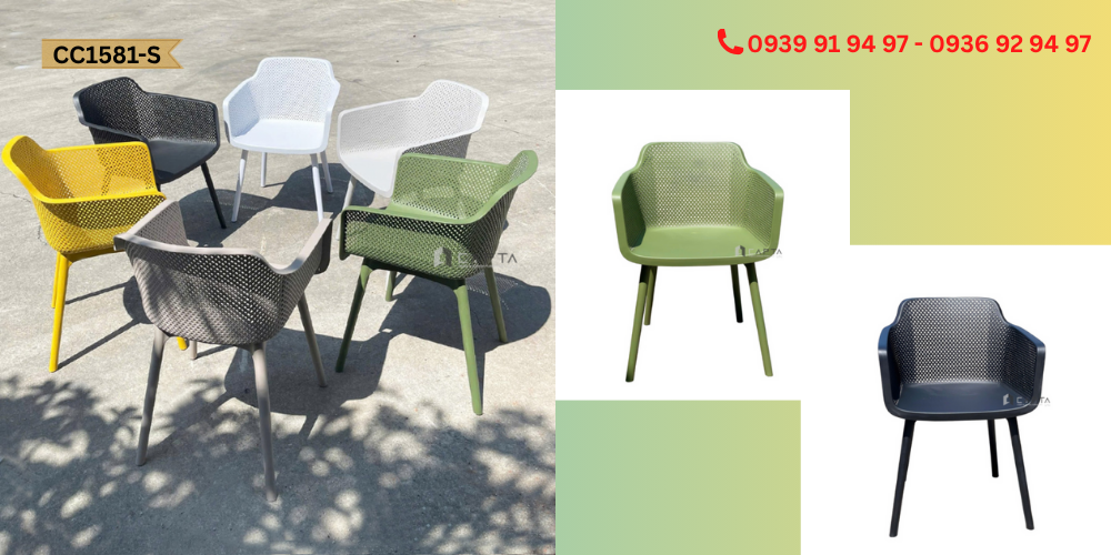 Ghế nhà hàng cafe sân vườn ngoài trời nhựa đúc có tay CC1581-S