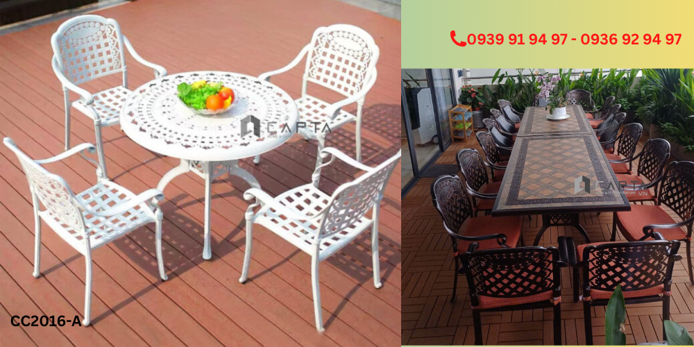 Ghế nhà hàng cafe sân vườn ngoài trời nhôm đúc có tay CC2016-A