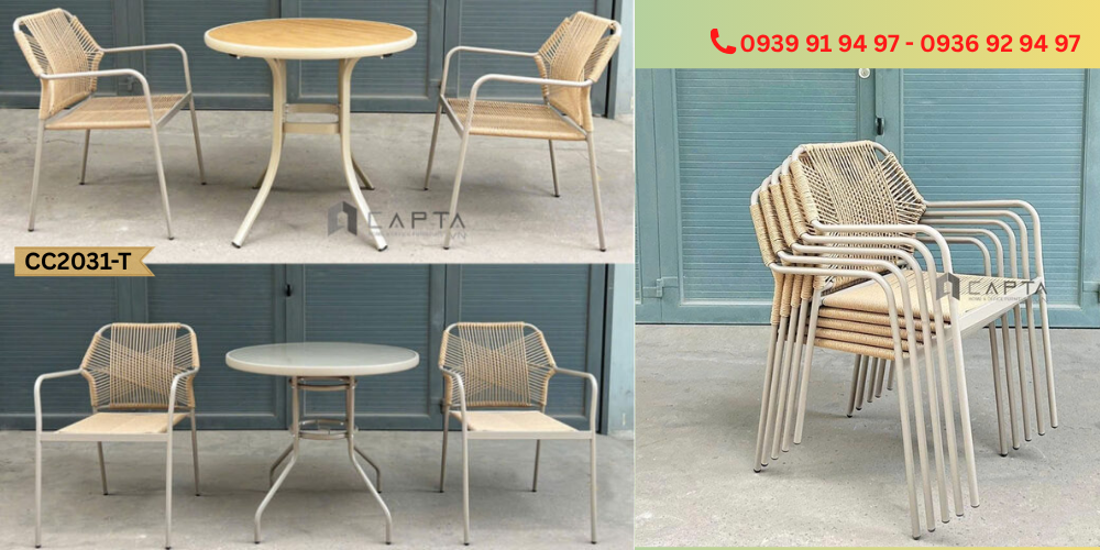 Ghế nhà hàng cafe sân vườn ngoài trời có tay nhựa giả mây CC2031-T