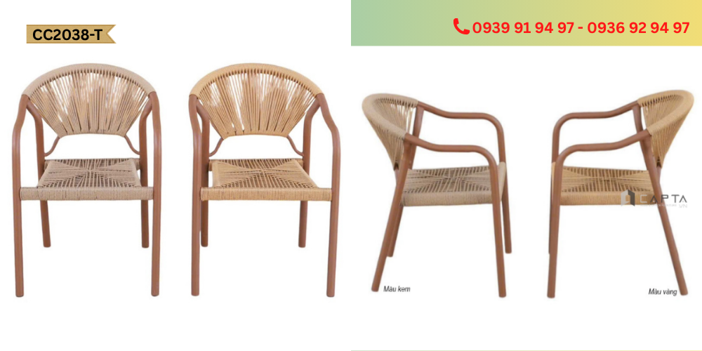 Ghế nhà hàng cafe sân vườn ngoài trời có tay nhựa giả mây CC2038-T