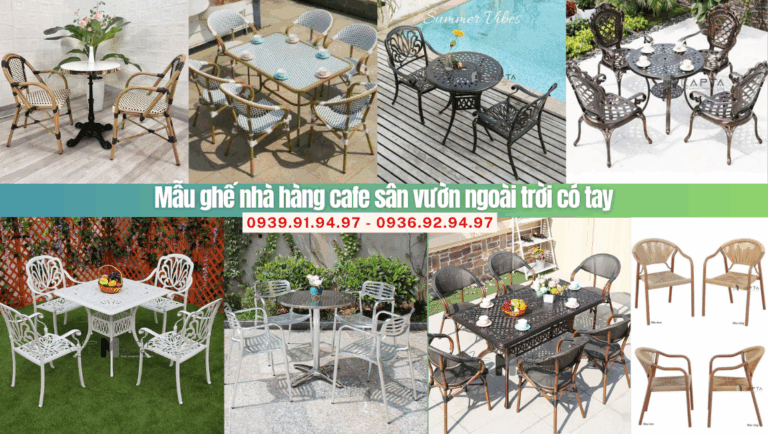 Mẫu Ghế nhà hàng cafe sân vườn ngoài trời có tay