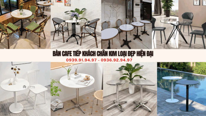 Bàn cafe tiếp khách chân kim loại đẹp hiện đại