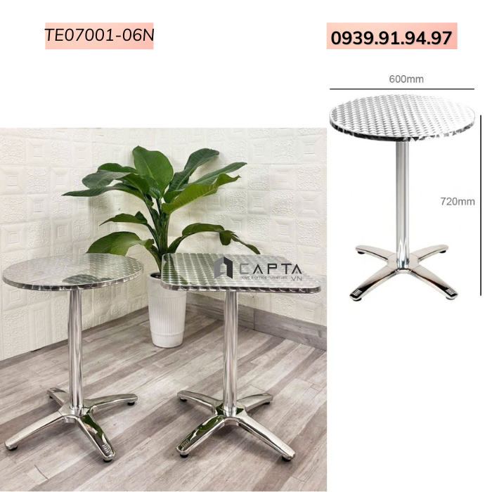 Bàn cafe tiếp khách chân kim loại đẹp hiện đại tròn khung nhôm TE07001-06N