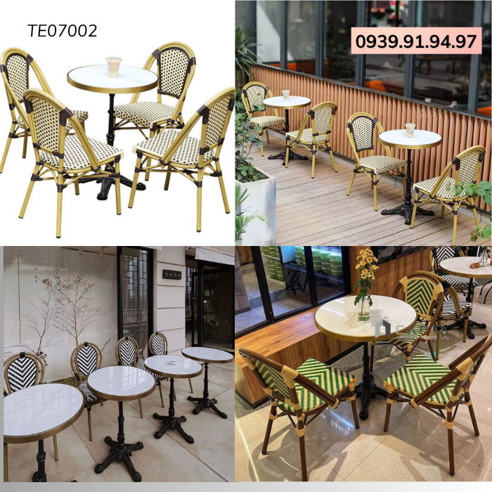 Bàn cafe tiếp khách chân kim loại đẹp hiện đại mặt đá gốm viền inox TE07002