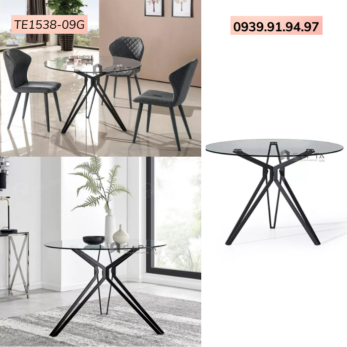Bàn cafe tiếp khách chân kim loại đẹp hiện đại mặt kính cường lực TE1538-09G