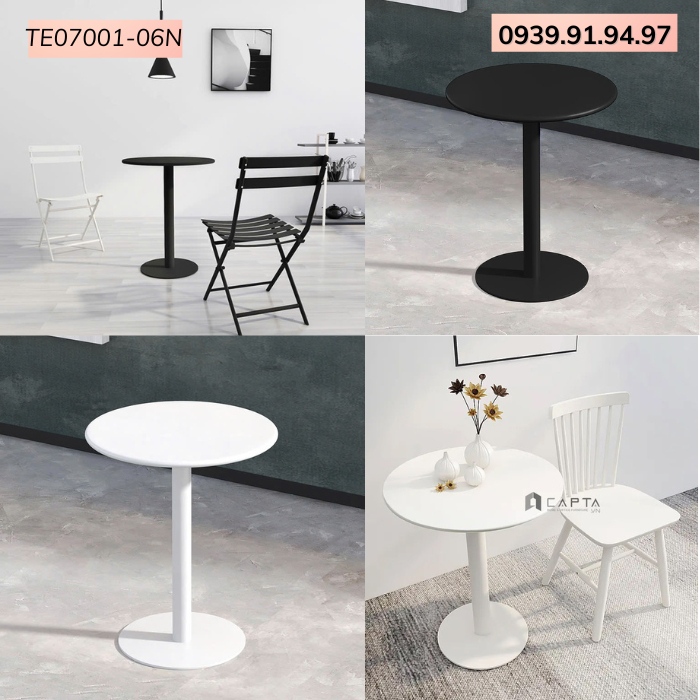 Bàn cafe tiếp khách chân kim loại đẹp hiện đại tròn full sắt sơn TE1546-06T