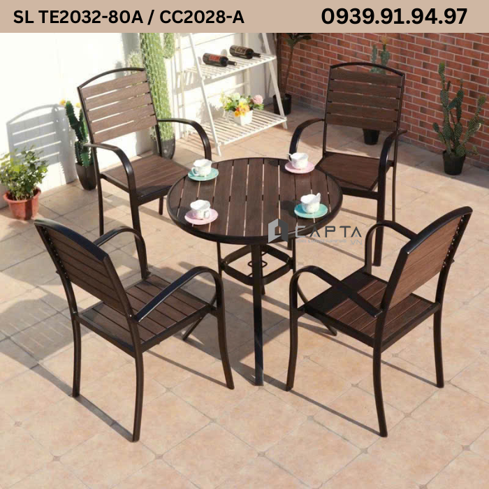 Bo-ban-ghe-nha-hang-san-vuon-khung-nhom-den-mat-polywood-van-go-nau-ban-tron-4-ghe-sl-te2032-80a-cc2028-a