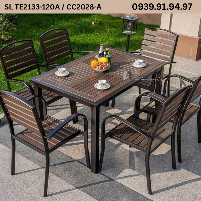 Bo-ban-ghe-nha-hang-san-vuon-khung-nhom-den-mat-polywood-van-go-nau-ben-dep-6-ghe-sl Te2133-120a Cc2028-a