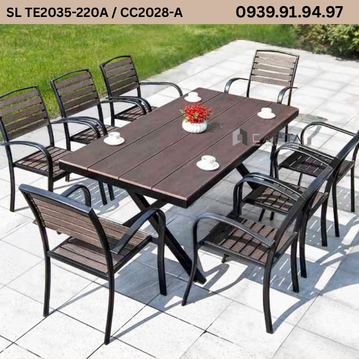 Bo-ban-ghe-nha-hang-san-vuon-khung-nhom-den-mat-polywood-van-go-nau-ben-dep-8-ghesl Te2035-220a Cc2028-a