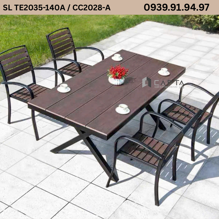 Bo-ban-ghe-nha-hang-san-vuon-khung-nhom-den-mat-polywood-van-go-nau-ben-dep-sl Te2035-140a Cc2028-a