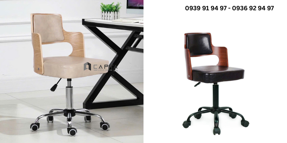 Ghế văn phòng thân Polywood nệm bọc da hiện đại CB2301-2P