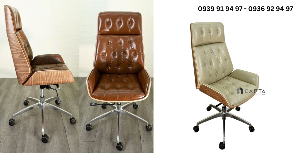 Ghế văn phòng thân Polywood nệm bọc da hiện đại CM23001-P